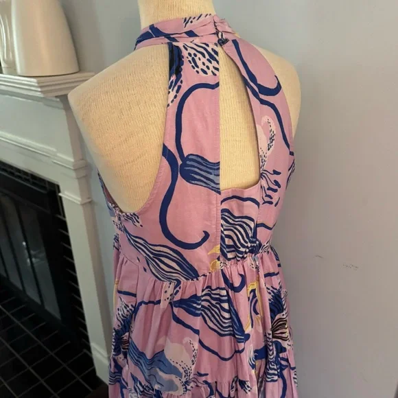 Anthro x Sarah Gordon tiered halter midi dress in lavender lilac blue floral - Picture 7 of 11